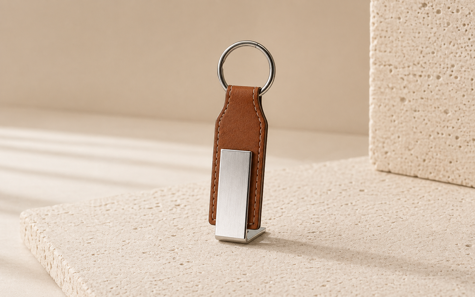 Leather phone-holder keychain